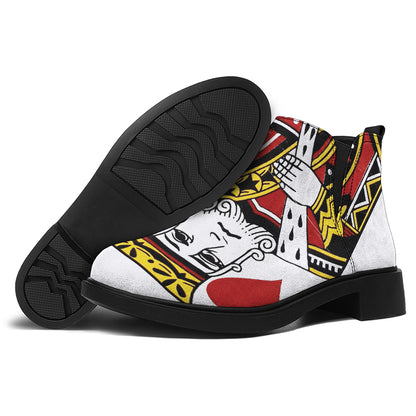 King Of Hearts Playing Card Print Flat Ankle Boots