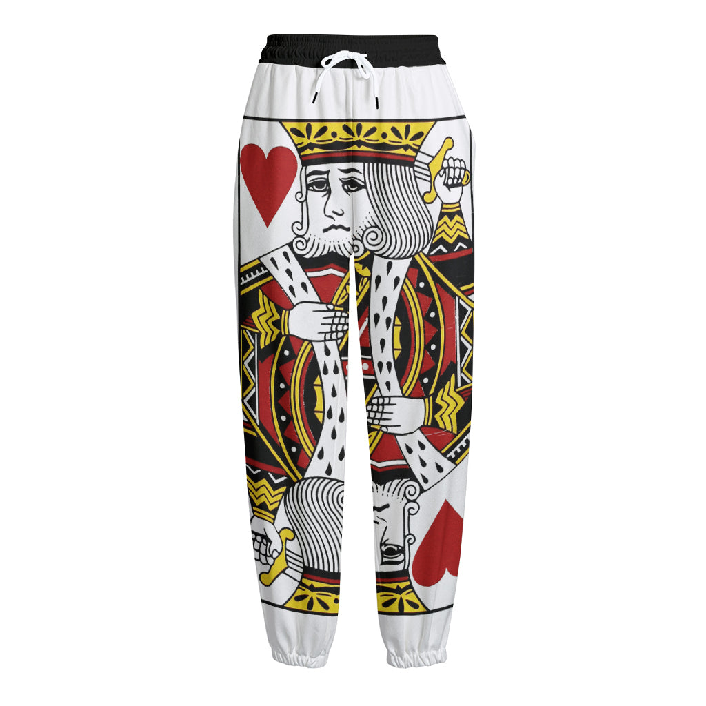 King Of Hearts Playing Card Print Fleece Lined Knit Pants