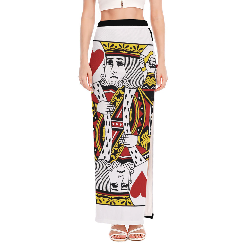 King Of Hearts Playing Card Print High Slit Maxi Skirt