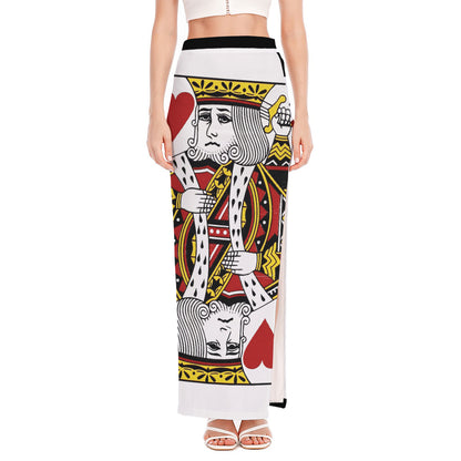 King Of Hearts Playing Card Print High Slit Maxi Skirt