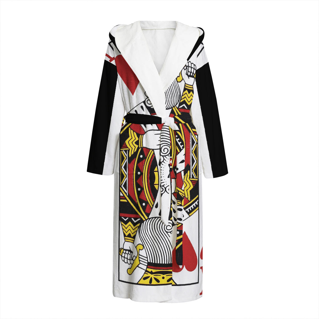 King Of Hearts Playing Card Print Hooded Bathrobe