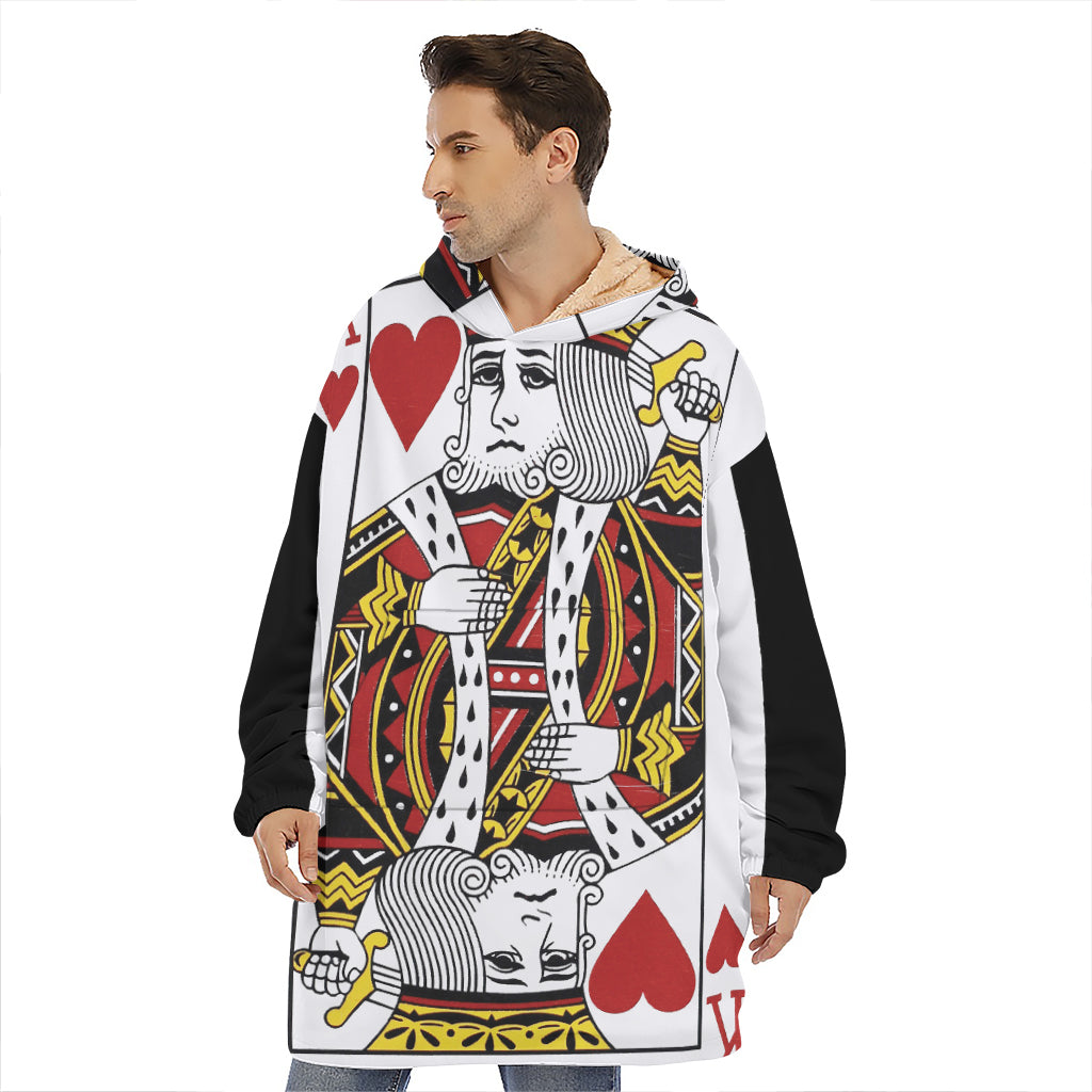 King Of Hearts Playing Card Print Hoodie Blanket