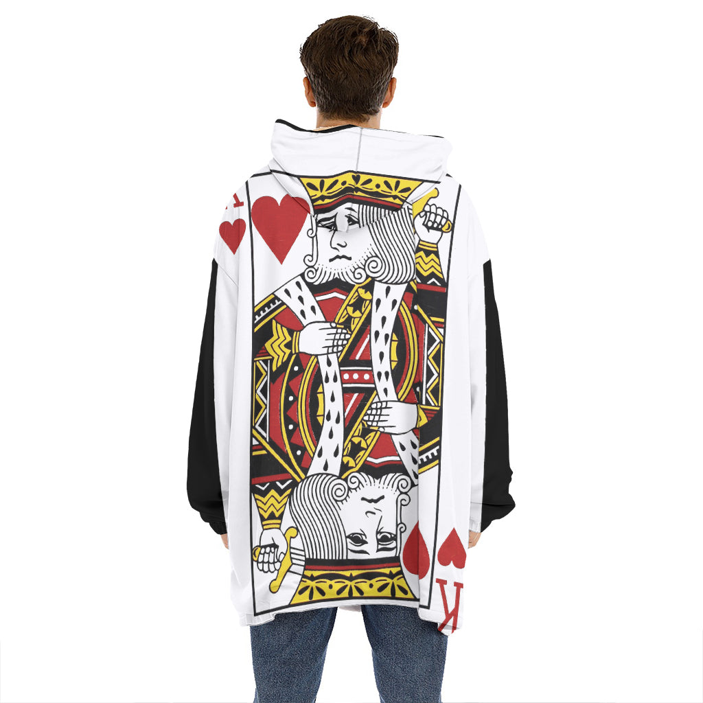 King Of Hearts Playing Card Print Hoodie Blanket