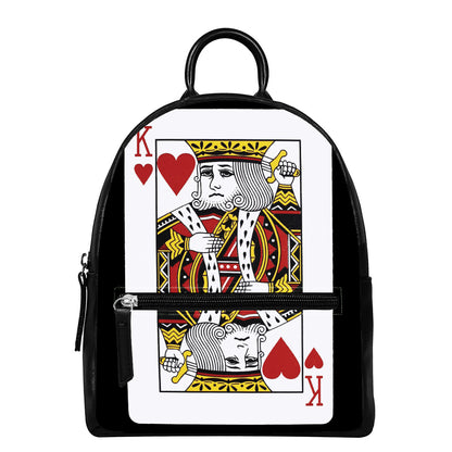 King Of Hearts Playing Card Print Leather Backpack