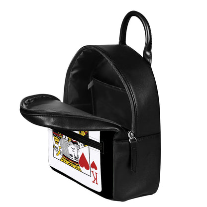 King Of Hearts Playing Card Print Leather Backpack