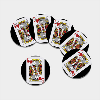 King Of Hearts Playing Card Print Leather Coaster Set