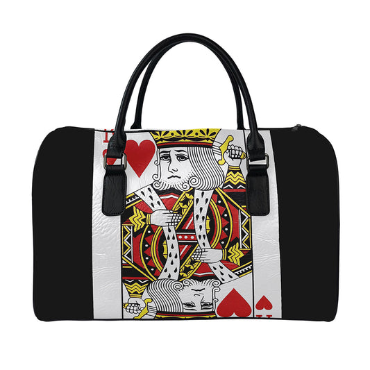King Of Hearts Playing Card Print Leather Duffle Bag