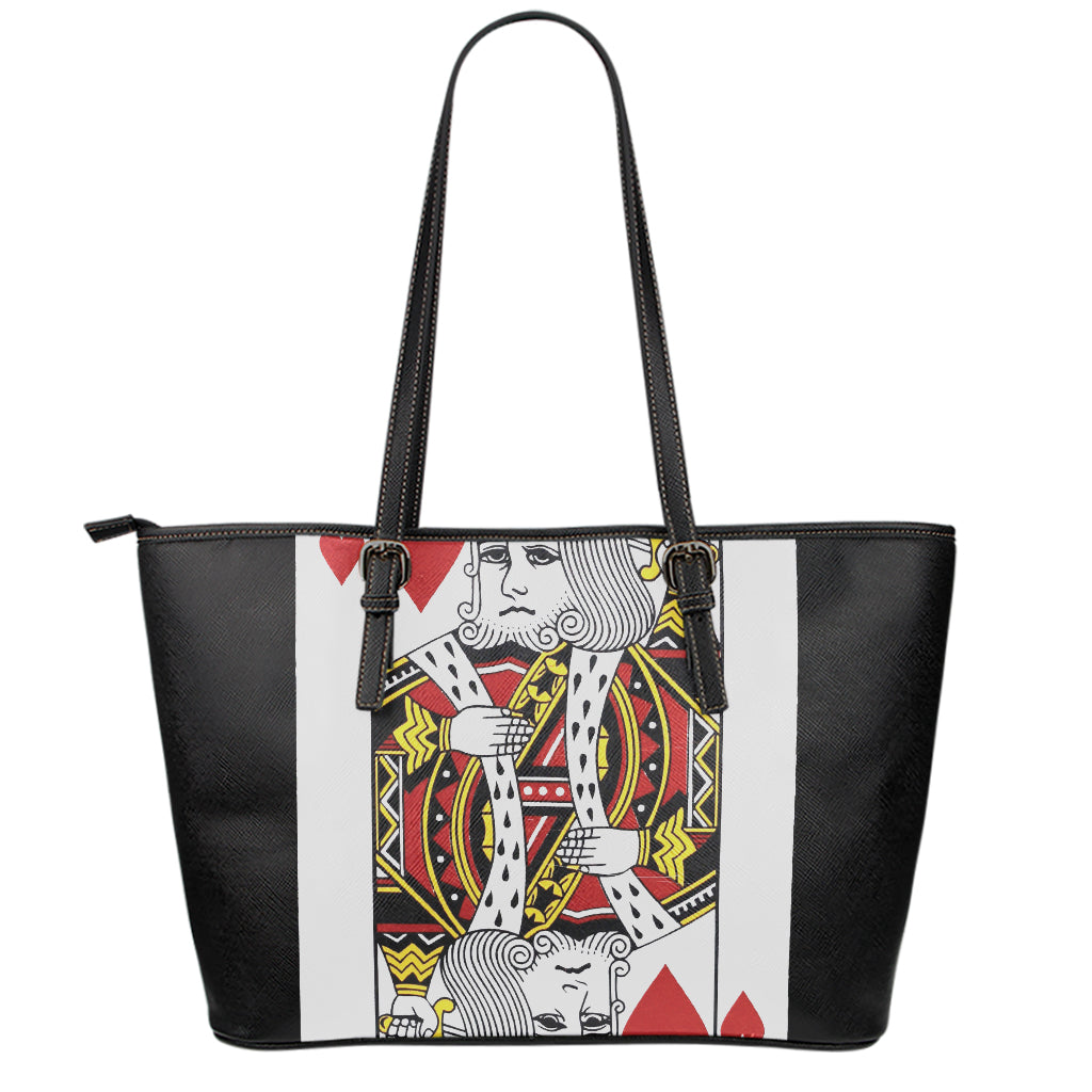 King Of Hearts Playing Card Print Leather Tote Bag