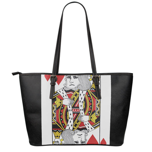 King Of Hearts Playing Card Print Leather Tote Bag