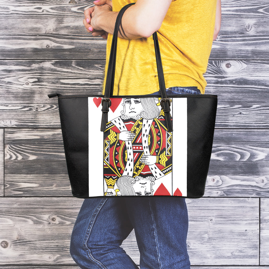 King Of Hearts Playing Card Print Leather Tote Bag