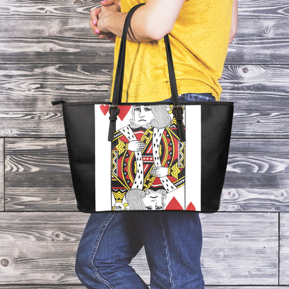 King Of Hearts Playing Card Print Leather Tote Bag