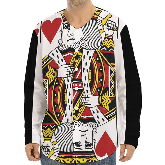 King Of Hearts Playing Card Print Long Sleeve Baseball Jersey