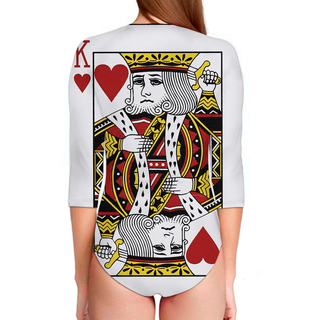 King Of Hearts Playing Card Print Long Sleeve Swimsuit