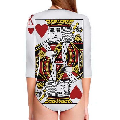 King Of Hearts Playing Card Print Long Sleeve Swimsuit