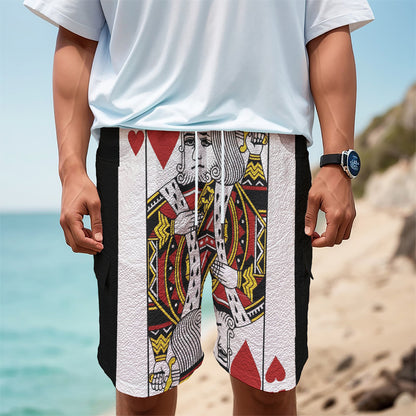 King Of Hearts Playing Card Print Men's Cargo Shorts