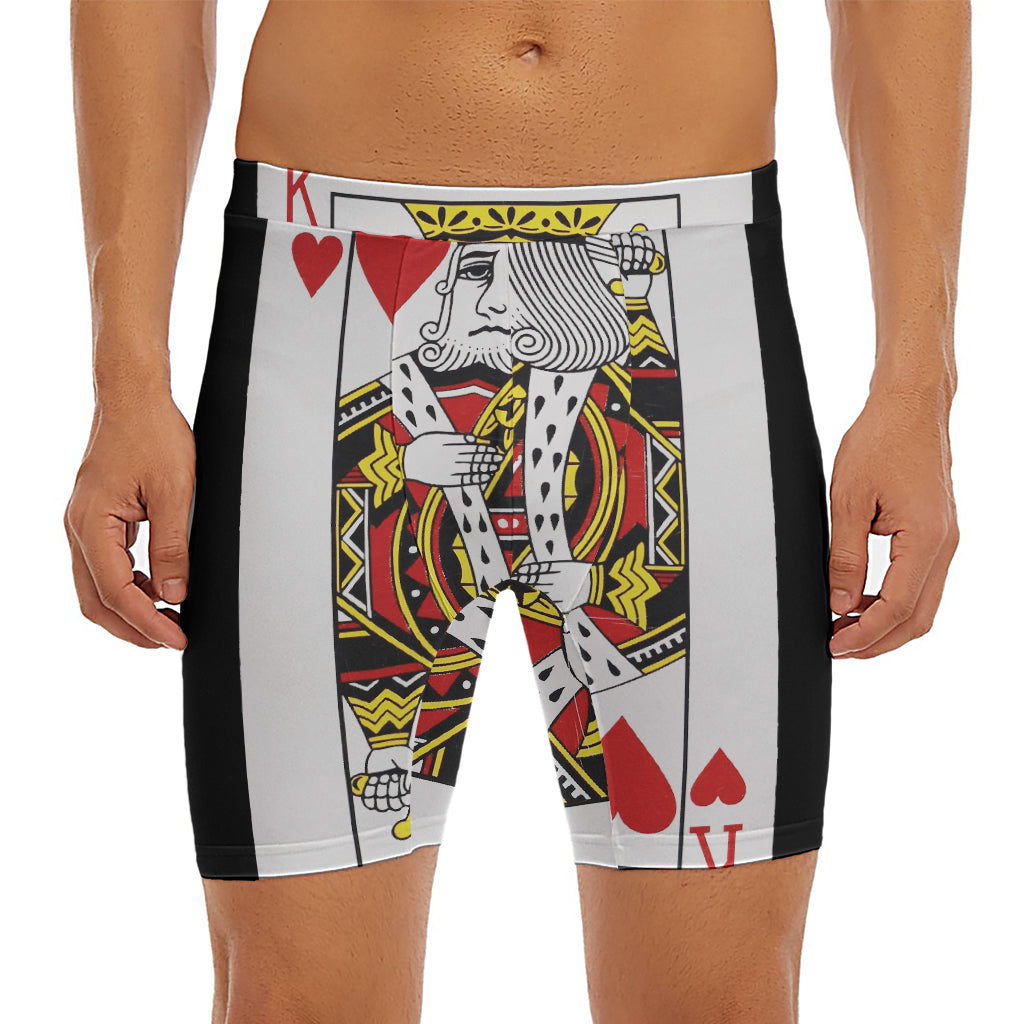 King Of Hearts Playing Card Print Men's Long Boxer Briefs