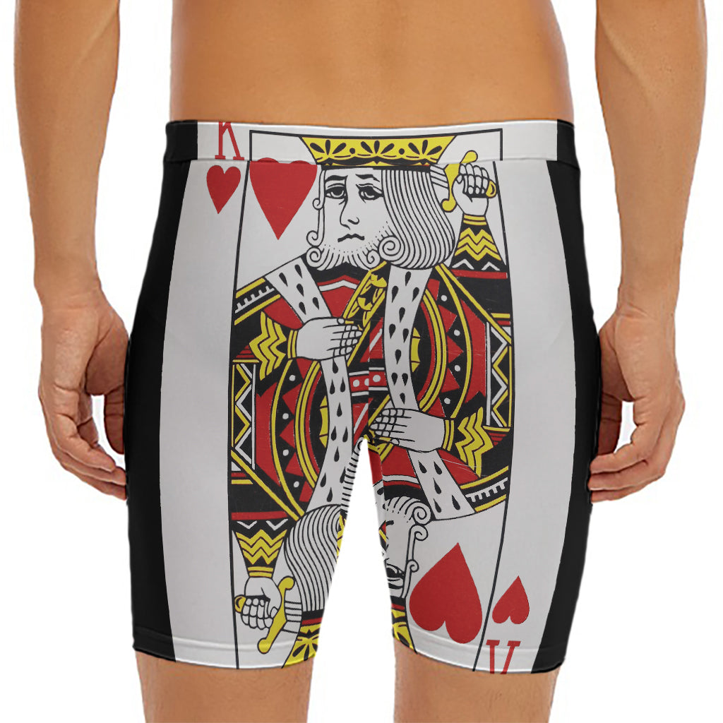 King Of Hearts Playing Card Print Men's Long Boxer Briefs