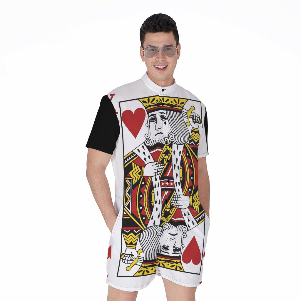 King Of Hearts Playing Card Print Men's Rompers