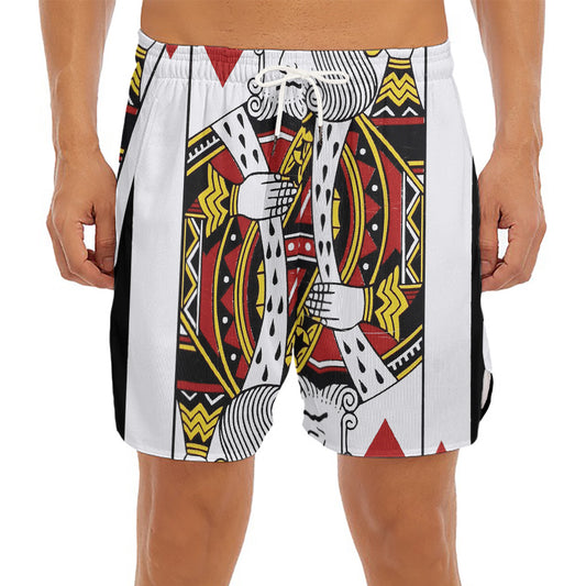 King Of Hearts Playing Card Print Men's Split Running Shorts
