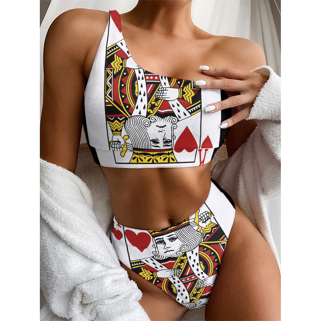 King Of Hearts Playing Card Print One Shoulder Bikini Top