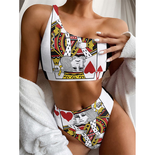 King Of Hearts Playing Card Print One Shoulder Bikini Top