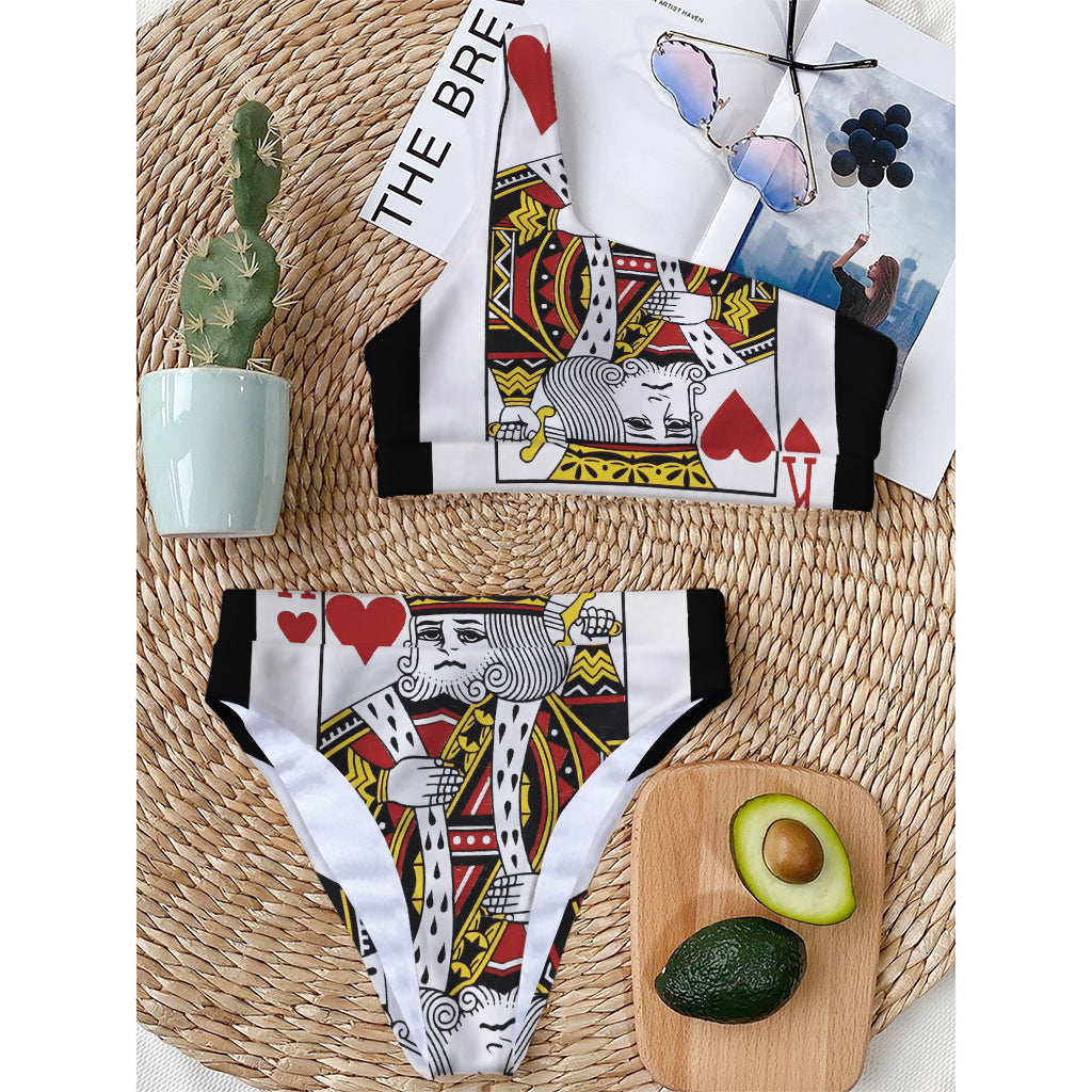 King Of Hearts Playing Card Print One Shoulder Bikini Top