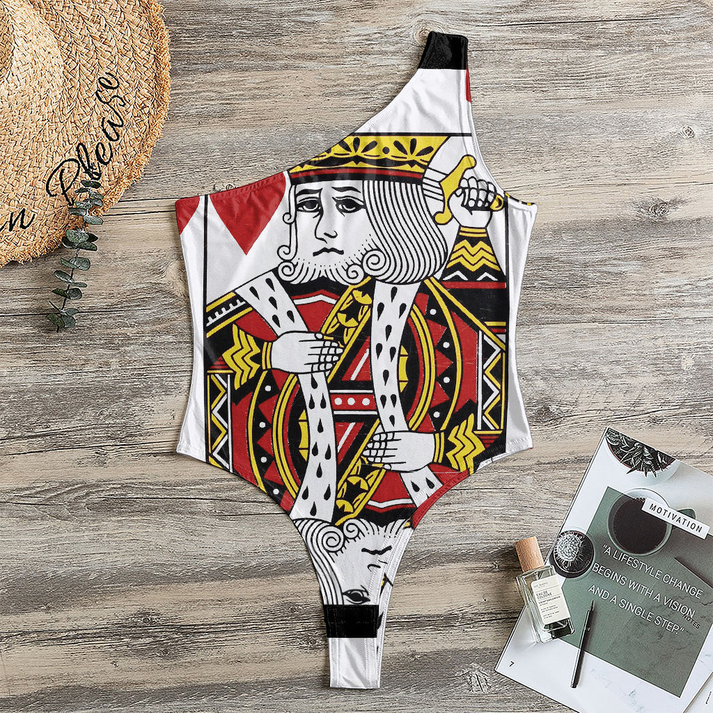 King Of Hearts Playing Card Print One Shoulder Bodysuit