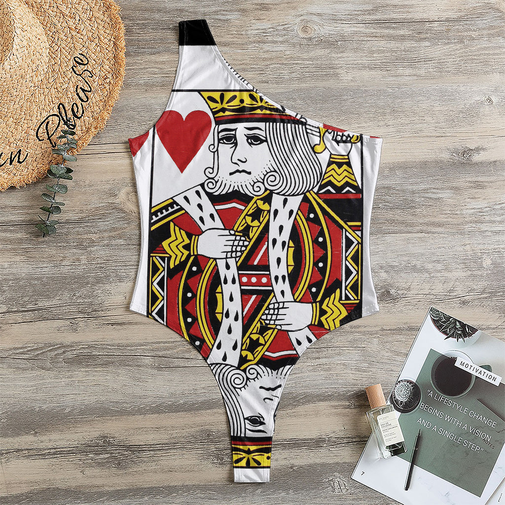 King Of Hearts Playing Card Print One Shoulder Bodysuit