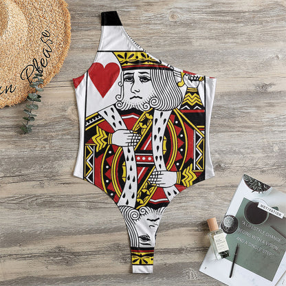 King Of Hearts Playing Card Print One Shoulder Bodysuit