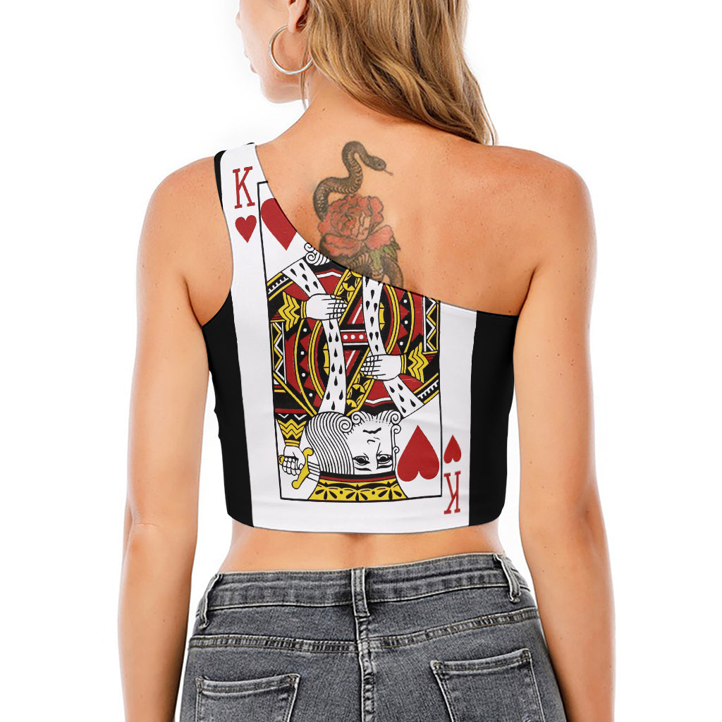 King Of Hearts Playing Card Print One Shoulder Crop Top