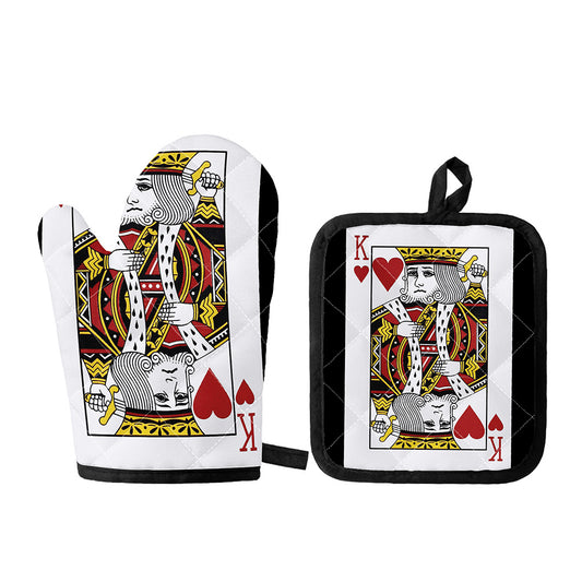 King Of Hearts Playing Card Print Oven Mitt And Pot Holder Set