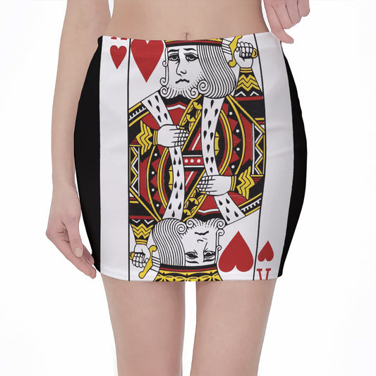 King Of Hearts Playing Card Print Pencil Mini Skirt