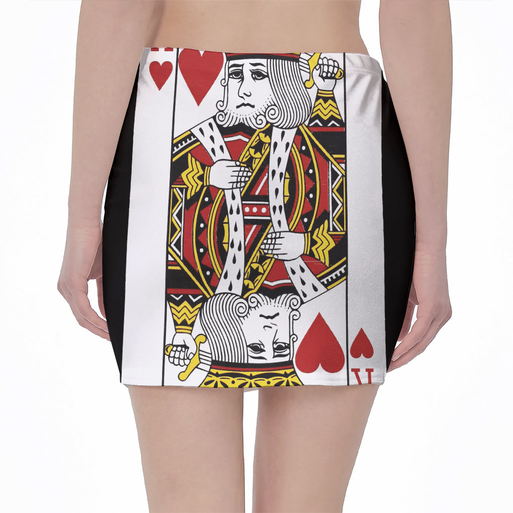 King Of Hearts Playing Card Print Pencil Mini Skirt