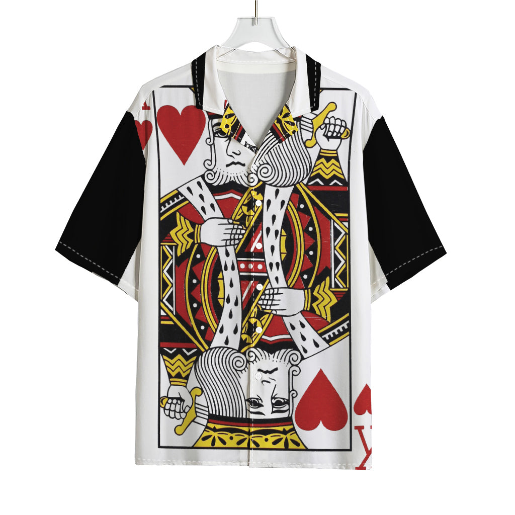 King Of Hearts Playing Card Print Rayon Hawaiian Shirt