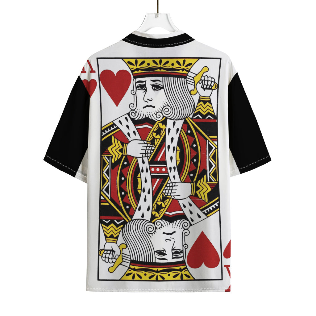 King Of Hearts Playing Card Print Rayon Hawaiian Shirt