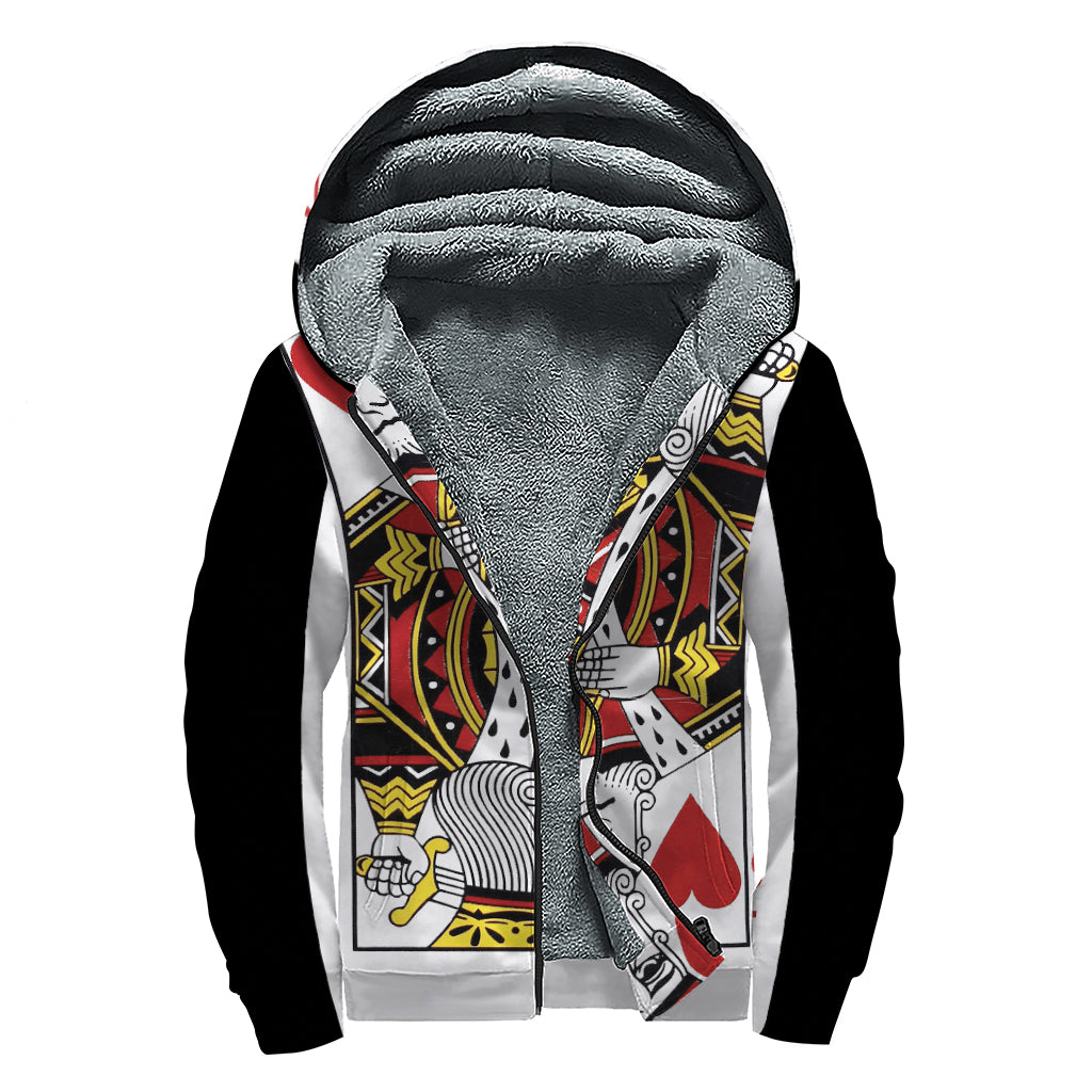 King Of Hearts Playing Card Print Sherpa Lined Zip Up Hoodie