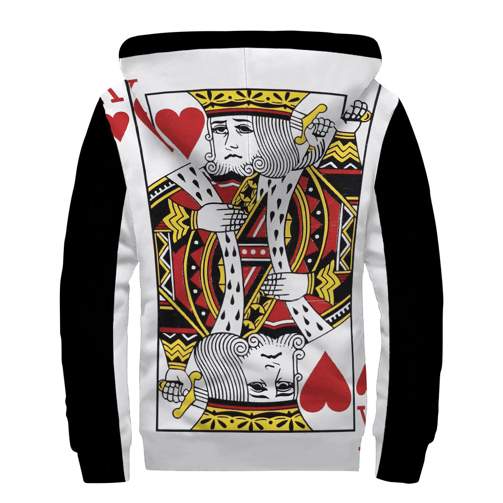 King Of Hearts Playing Card Print Sherpa Lined Zip Up Hoodie