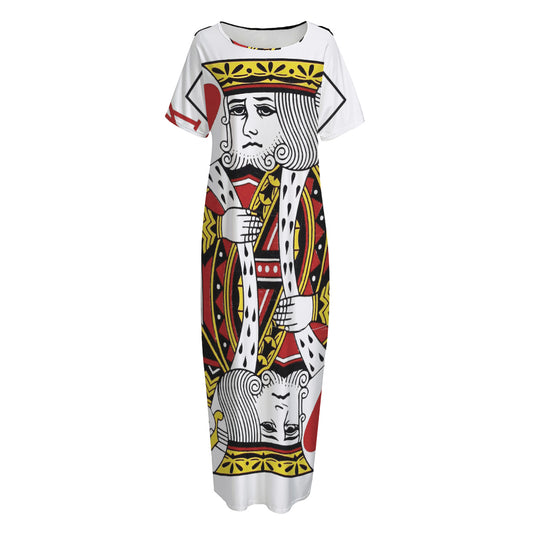 King Of Hearts Playing Card Print Short Sleeve Long Nightdress