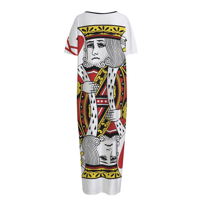 King Of Hearts Playing Card Print Short Sleeve Long Nightdress