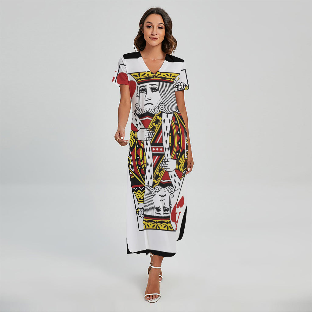 King Of Hearts Playing Card Print Short Sleeve Maxi Dress