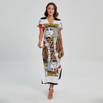 King Of Hearts Playing Card Print Short Sleeve Maxi Dress