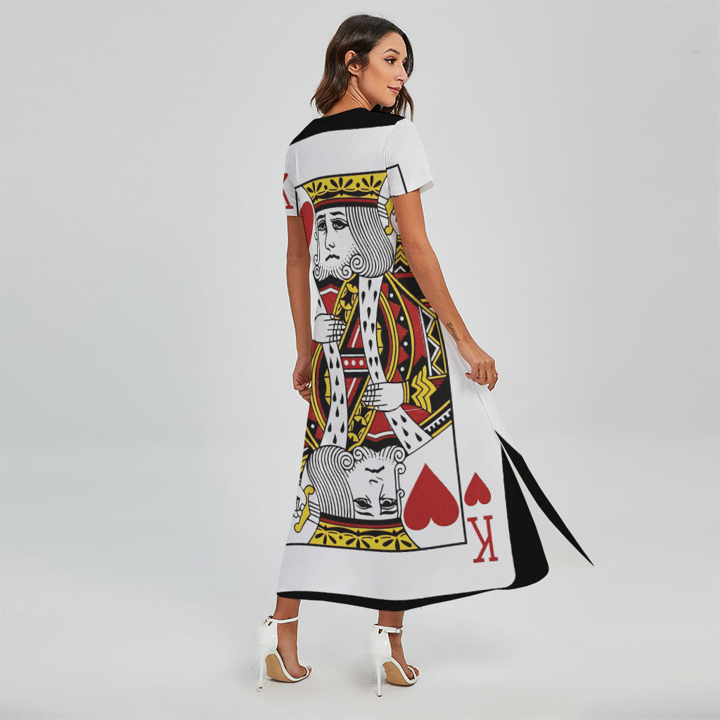 King Of Hearts Playing Card Print Short Sleeve Maxi Dress