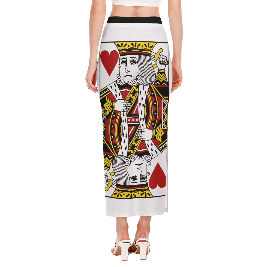 King Of Hearts Playing Card Print Side Slit Maxi Skirt