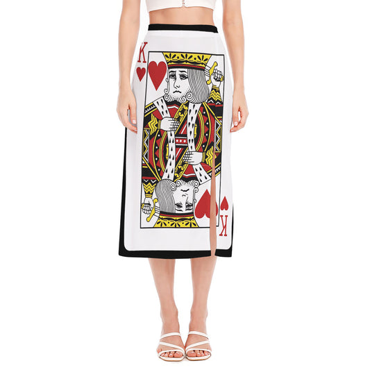 King Of Hearts Playing Card Print Side Slit Midi Skirt