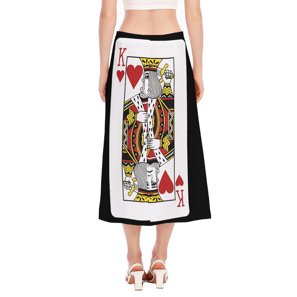 King Of Hearts Playing Card Print Side Slit Midi Skirt