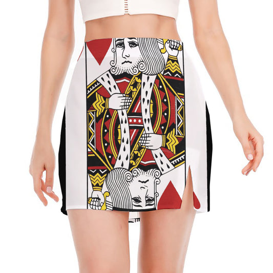 King Of Hearts Playing Card Print Side Slit Mini Skirt