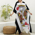 King Of Hearts Playing Card Print Silk V-Neck Kaftan Dress