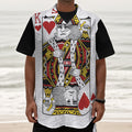 King Of Hearts Playing Card Print Textured Short Sleeve Shirt