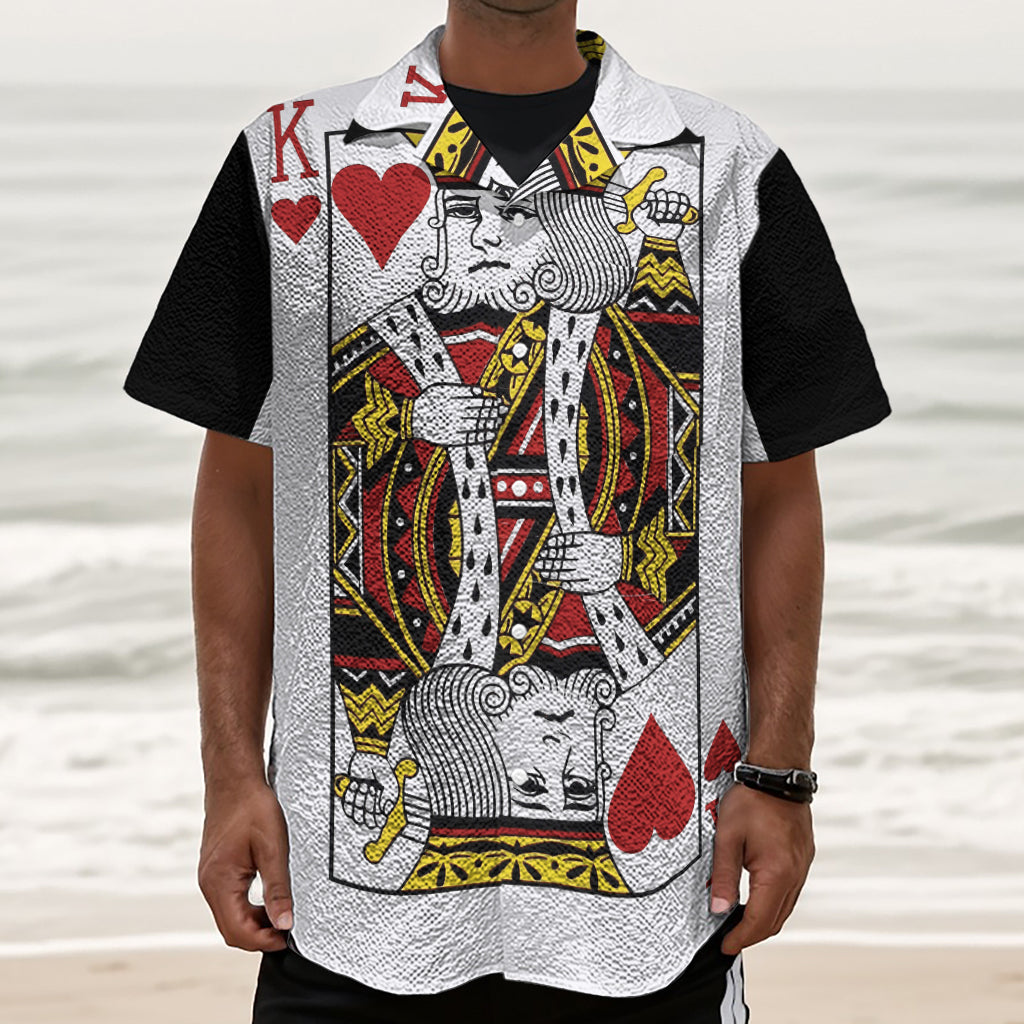 King Of Hearts Playing Card Print Textured Short Sleeve Shirt