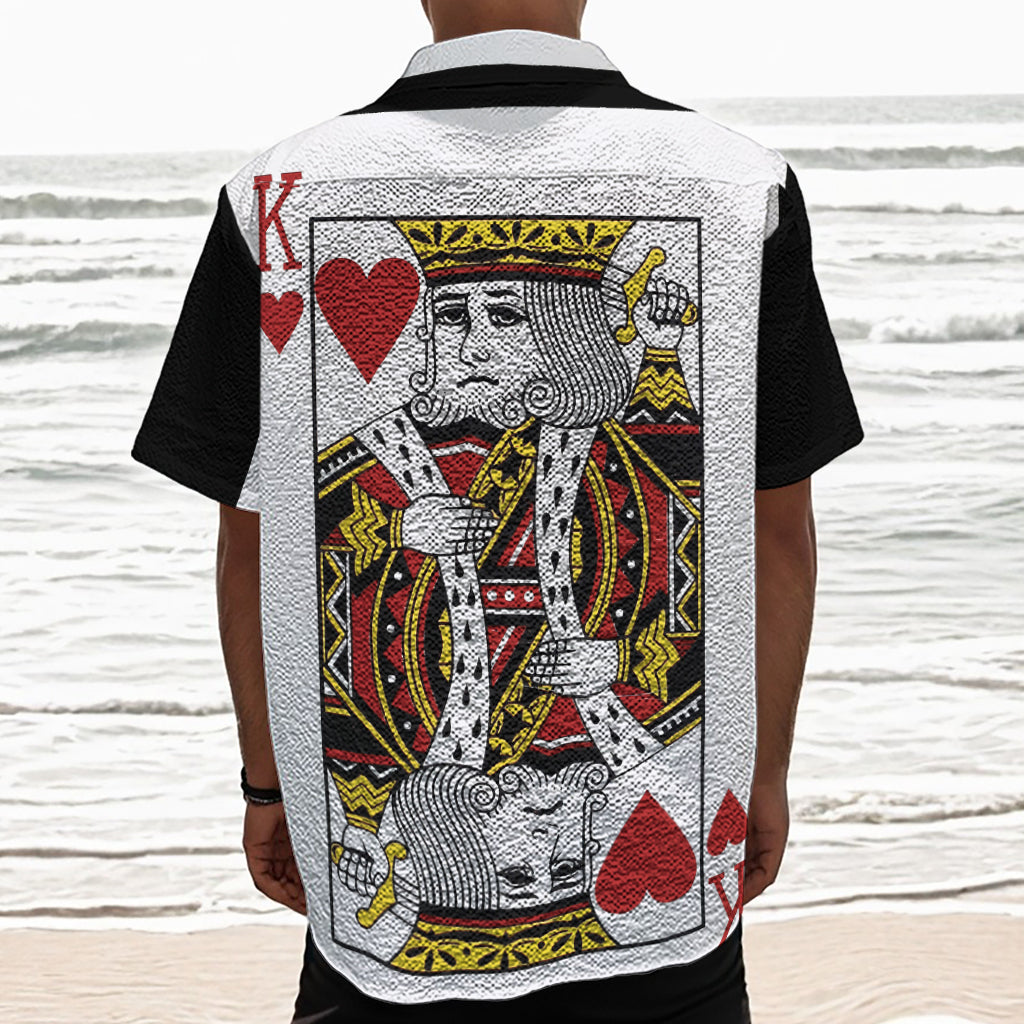 King Of Hearts Playing Card Print Textured Short Sleeve Shirt